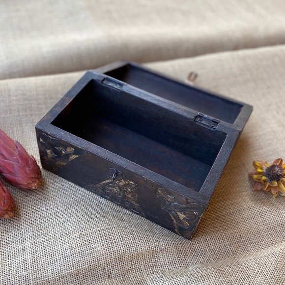 Handcrafted Wooden Nightstand Box with Metal Floral Accents - Picture 3 of 7